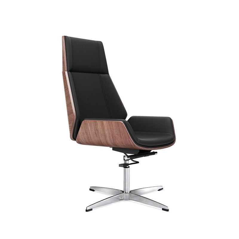 Middle/High Back Office Chair With Sponge Leather Seat with Adjustable Height Office Chair Black-Brown Fixed Chairs Faux Leather Clearhalo 'furn' 'furn_office_chair' 'Furniture' 'Office Chairs' 'Office Furniture' 'office_chair' 5109476