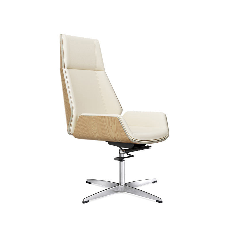 Middle/High Back Office Chair With Sponge Leather Seat with Adjustable Height Office Chair Off-White Fixed Chairs Faux Leather Clearhalo 'furn' 'furn_office_chair' 'Furniture' 'Office Chairs' 'Office Furniture' 'office_chair' 5109479