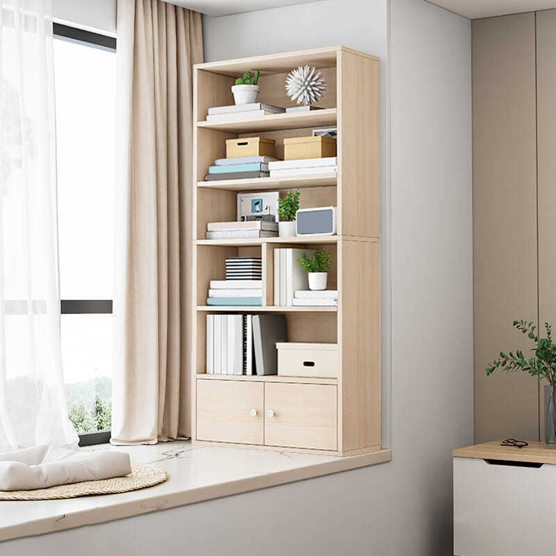 Modern Solid Bookcase Brown Rectangular Bookshelf for Living Room