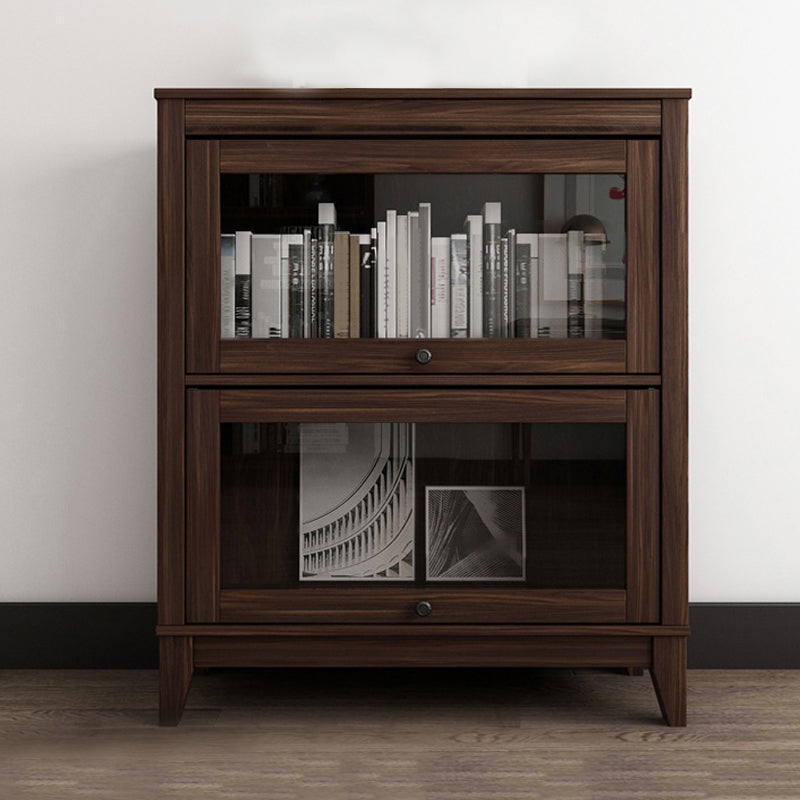 Manufactured Wood Bookcase Contemporary Standard Bookshelf with Glass Doors 31.5"L x 13.9"W x 37.4"H Walnut Clearhalo 'Bookcases' 'furn' 'furn_bookcases' 'Furniture' 'Office Furniture' 5109845