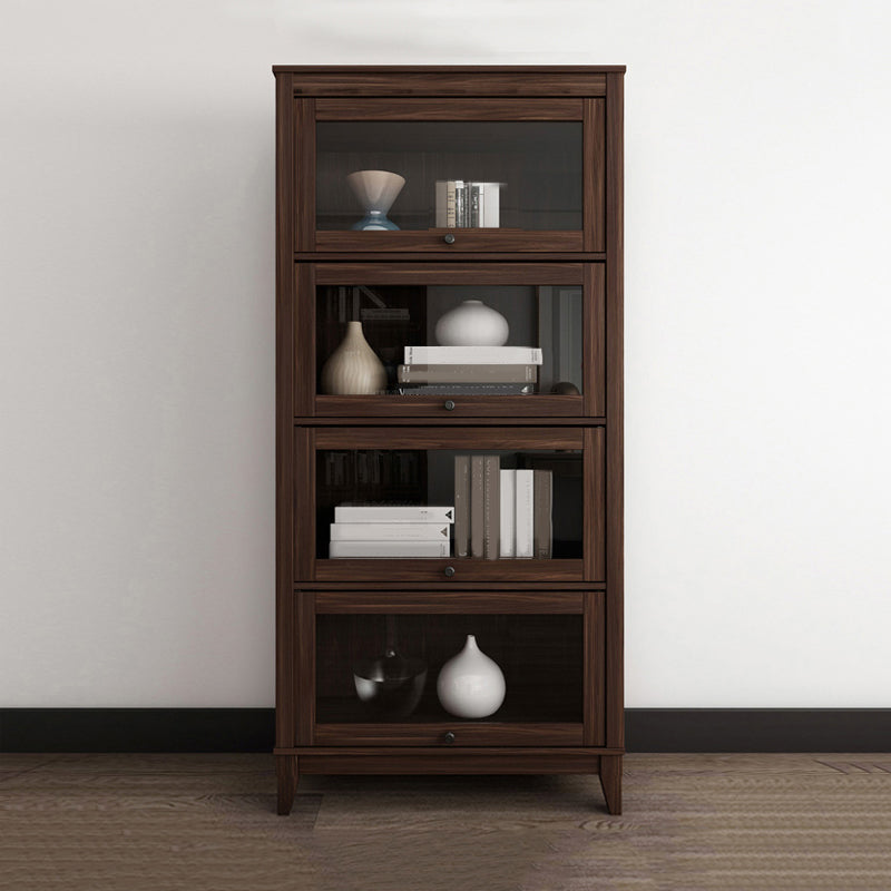 Manufactured Wood Bookcase Contemporary Standard Bookshelf with Glass Doors 31.5"L x 13.9"W x 66.8"H Walnut Clearhalo 'Bookcases' 'furn' 'furn_bookcases' 'Furniture' 'Office Furniture' 5109849