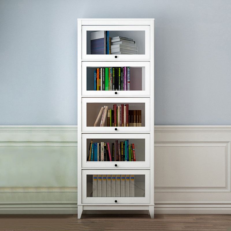 Manufactured Wood Bookcase Contemporary Standard Bookshelf with Glass Doors 31.5"L x 13.9"W x 81.5"H White Clearhalo 'Bookcases' 'furn' 'furn_bookcases' 'Furniture' 'Office Furniture' 5109850