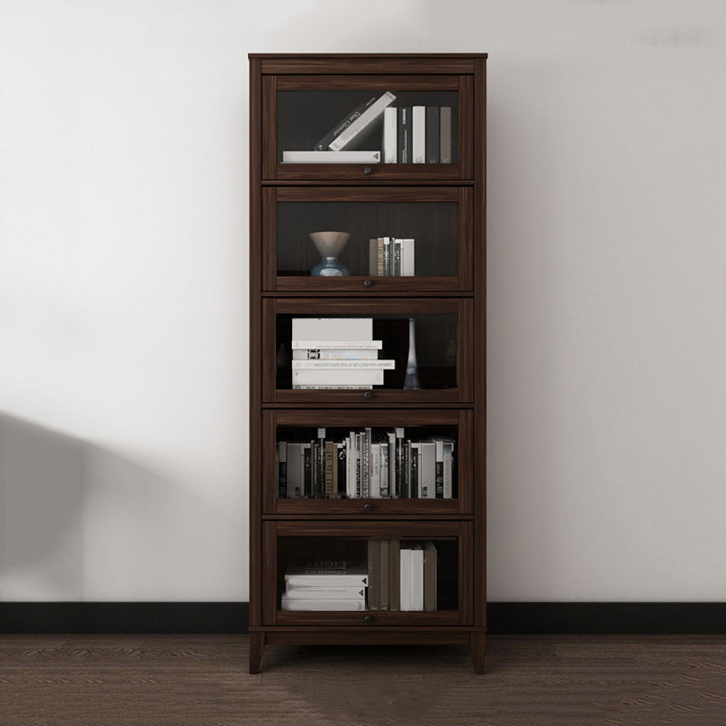 Manufactured Wood Bookcase Contemporary Standard Bookshelf with Glass Doors 31.5"L x 13.9"W x 81.5"H Walnut Clearhalo 'Bookcases' 'furn' 'furn_bookcases' 'Furniture' 'Office Furniture' 5109851