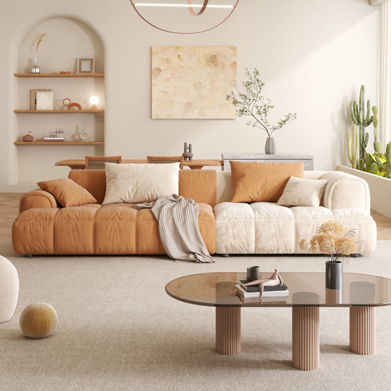 Flannelette acolchada de esponja seccional de estilo nórdico en sofá blanquecina/naranja/naranja-blanca