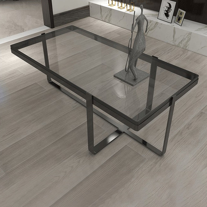 Glass Coffee Table Modern Simple Cross Legs Rectangle Cocktail Table
