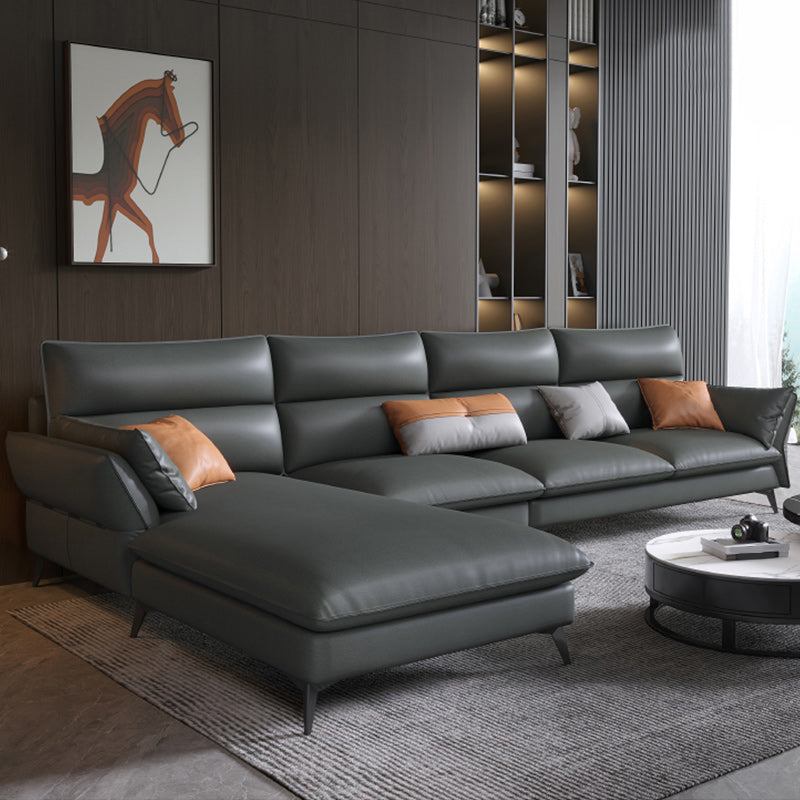 Vintage Sewn Pillow Back Sofa & Chaise 4-seat Faux Leather Sofa Black Left Clearhalo 'furn' 'furn_sectionals' 'Furniture' 'Living Room Furniture' 'Sectionals' 5112457