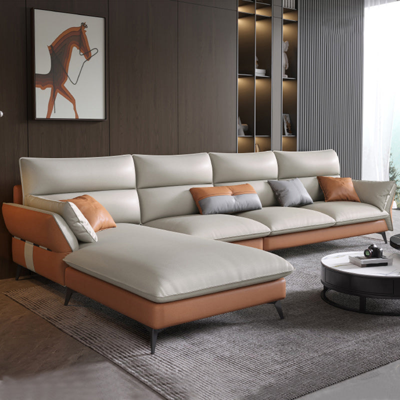 Vintage Sewn Pillow Back Sofa & Chaise 4-seat Faux Leather Sofa Beige Left Clearhalo 'furn' 'furn_sectionals' 'Furniture' 'Living Room Furniture' 'Sectionals' 5112461