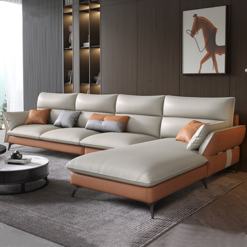 Vintage Sewn Pillow Back Sofa & Chaise 4-seat Faux Leather Sofa Beige Right Clearhalo 'furn' 'furn_sectionals' 'Furniture' 'Living Room Furniture' 'Sectionals' 5112463