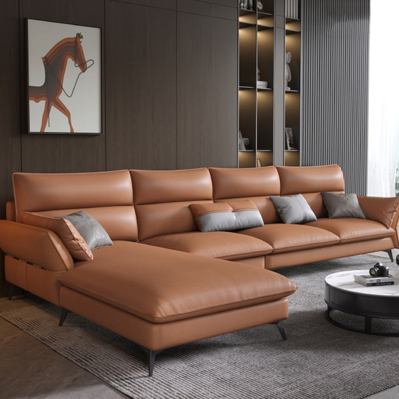 Vintage Sewn Pillow Back Sofa & Chaise 4-seat Faux Leather Sofa Orange Left Clearhalo 'furn' 'furn_sectionals' 'Furniture' 'Living Room Furniture' 'Sectionals' 5112464