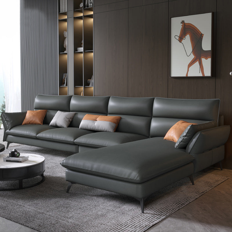 Vintage Sewn Pillow Back Sofa & Chaise 4-seat Faux Leather Sofa Black Right Clearhalo 'furn' 'furn_sectionals' 'Furniture' 'Living Room Furniture' 'Sectionals' 5112475