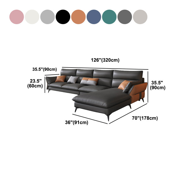Vintage Sewn Pillow Back Sofa & Chaise 4-seat Faux Leather Sofa Clearhalo 'furn' 'furn_sectionals' 'Furniture' 'Living Room Furniture' 'Sectionals' 5112481