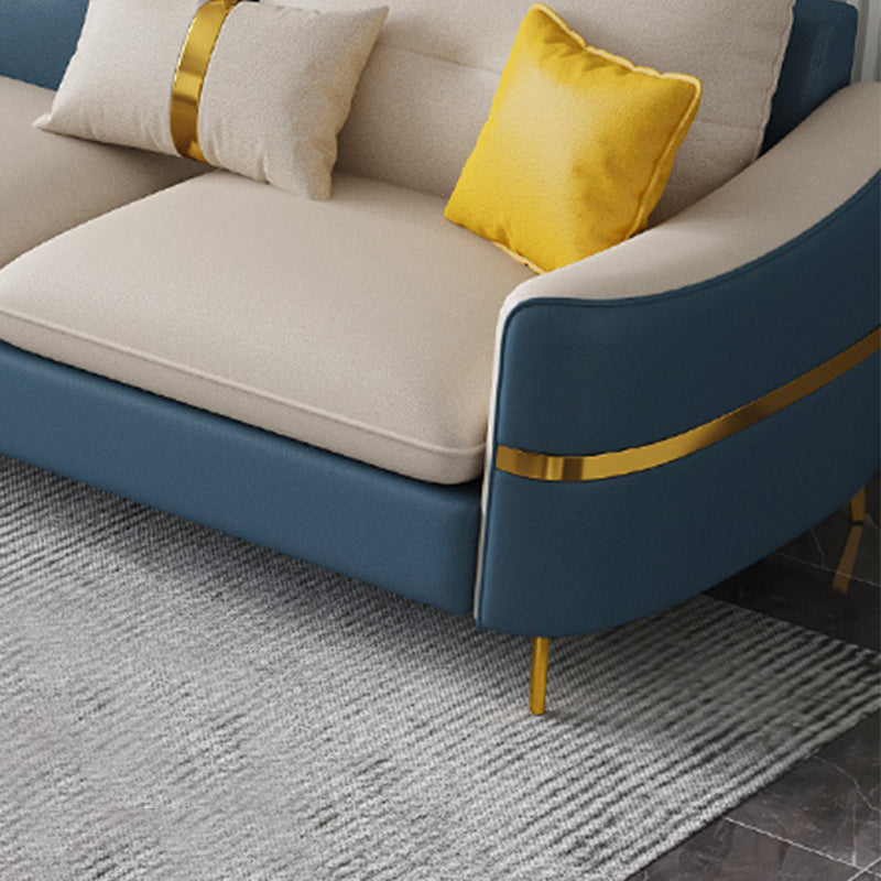 Faux Leather Square Arm Sofa with Pillows, 3/4 seat Sofa for Living Room Clearhalo 'furn' 'furn_sectionals' 'Furniture' 'Living Room Furniture' 'Sectionals' 5112849