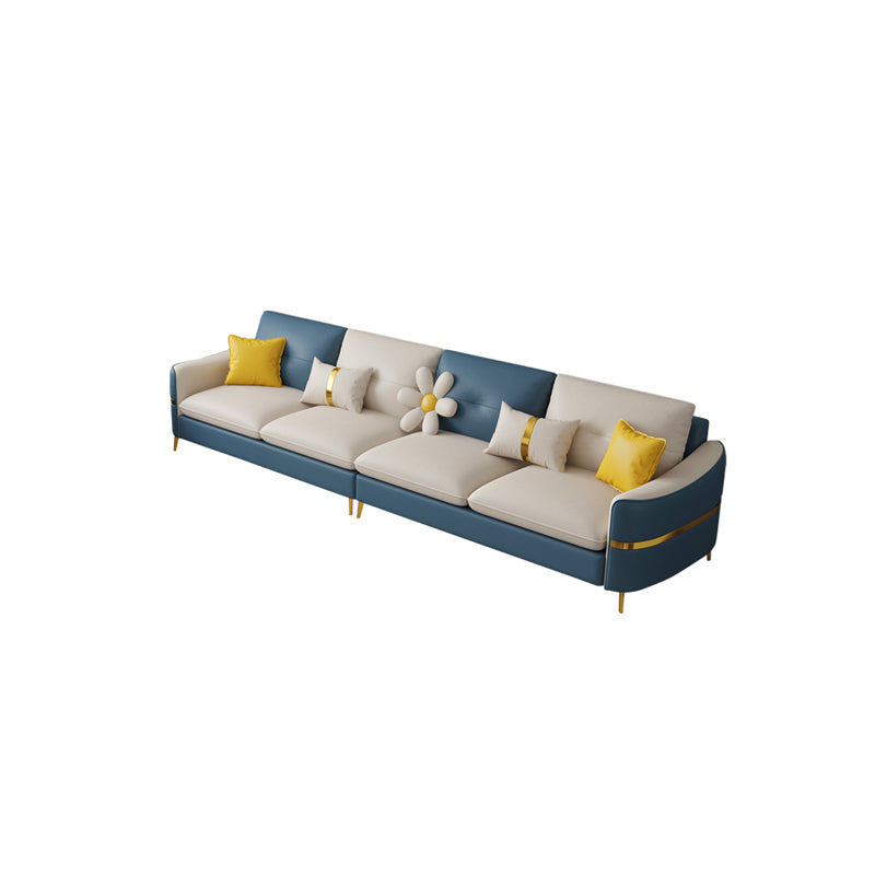 Faux Leather Square Arm Sofa with Pillows, 3/4 seat Sofa for Living Room Clearhalo 'furn' 'furn_sectionals' 'Furniture' 'Living Room Furniture' 'Sectionals' 5112851