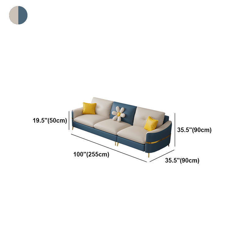 Faux Leather Square Arm Sofa with Pillows, 3/4 seat Sofa for Living Room Clearhalo 'furn' 'furn_sectionals' 'Furniture' 'Living Room Furniture' 'Sectionals' 5112857