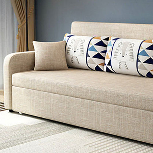 Contemporary Cotton Blend Square Arm Sofa Bed with Pillows in Brown