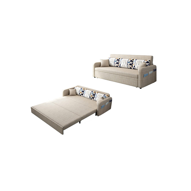 Eigentijdse katoenen blend vierkante armbank bed met kussens in bruin