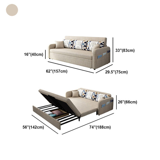 Contemporary Cotton Blend Square Arm Sofa Bed with Pillows in Brown