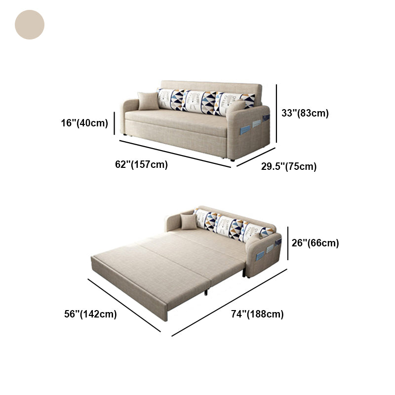 Eigentijdse katoenen blend vierkante armbank bed met kussens in bruin