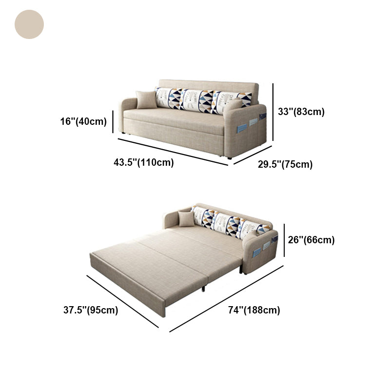 Eigentijdse katoenen blend vierkante armbank bed met kussens in bruin