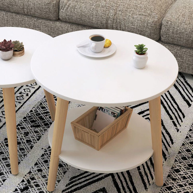 Tavolino da 3 gambe in legno bianco/naturale tavolino rotondo per soggiorno