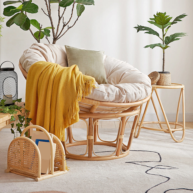 Linen Rattan Chair 27.5" H Arms Included Chair for Living Room 39.5"L x 39.5"W x 27.5"H Beige Without Ottoman Clearhalo 'Accent Chairs' 'accent_chairs' 'Chairs & Seating' 'furn' 'furn_accent_chairs' 'Furniture' 'Living Room Furniture' 5113135