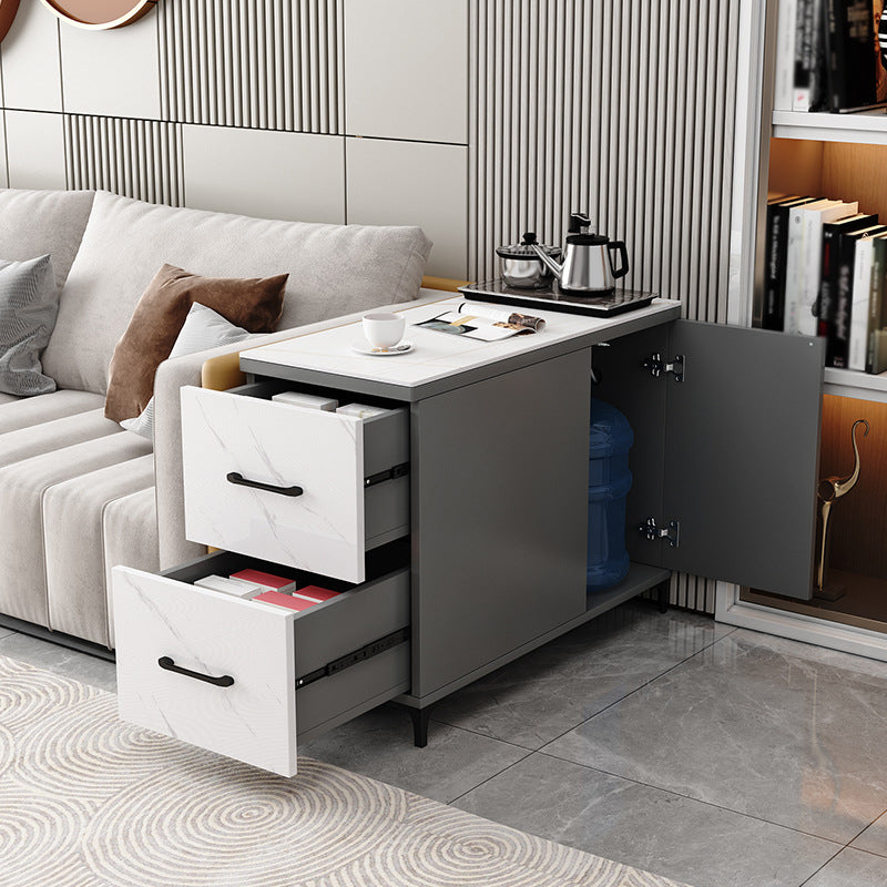 Contemporary 1-Door 2-Drawer Side Table with Casters - 24.4" H Clearhalo 'Coffee & Accent Tables' 'End & Side Tables' 'end_side_tables' 'furn' 'furn_end_side_tables' 'Furniture' 'Living Room Furniture' 5113512