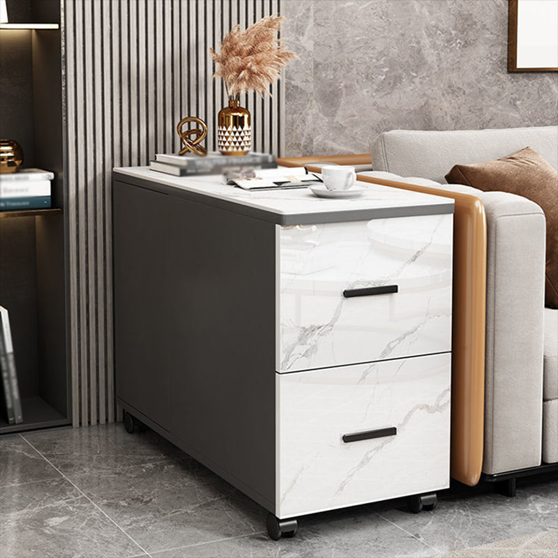 Contemporary 1-Door 2-Drawer Side Table with Casters - 24.4" H White Clearhalo 'Coffee & Accent Tables' 'End & Side Tables' 'end_side_tables' 'furn' 'furn_end_side_tables' 'Furniture' 'Living Room Furniture' 5113513