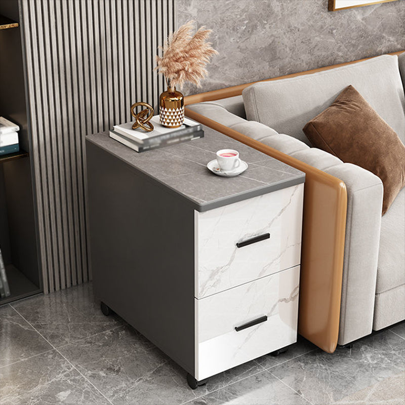 Contemporary 1-Door 2-Drawer Side Table with Casters - 24.4" H 35.5"L x 16"W x 24.5"H Gray Clearhalo 'Coffee & Accent Tables' 'End & Side Tables' 'end_side_tables' 'furn' 'furn_end_side_tables' 'Furniture' 'Living Room Furniture' 5113517