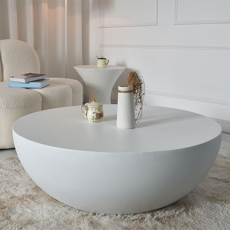 Modern Concrete Black Cocktail Table Round Coffee Table - White White Clearhalo 'Coffee & Accent Tables' 'Coffee Tables' 'coffee_tables' 'furn' 'furn_coffee_tables' 'Furniture' 'Living Room Furniture' 5114018