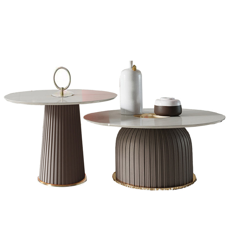 Modern Metal Cocktail Table Round Pedestal Coffee Table - White