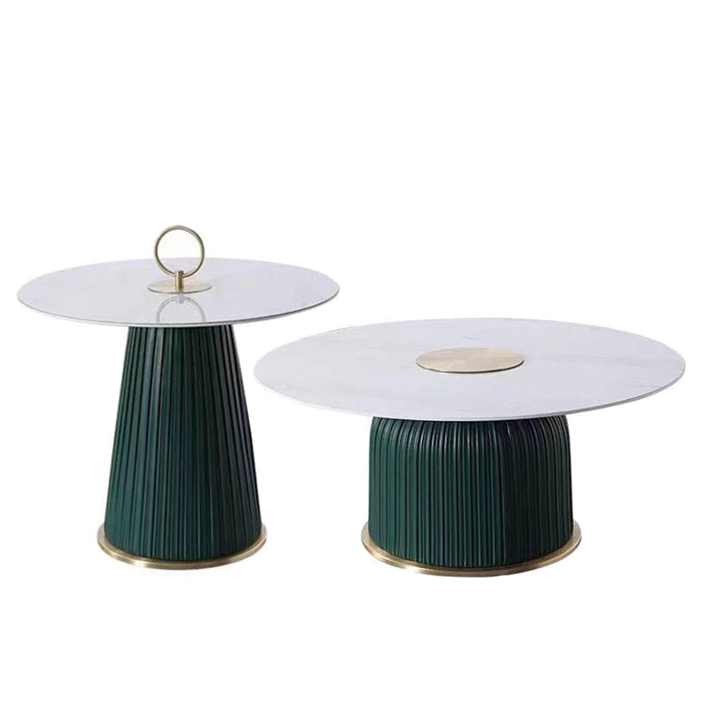 Modern Metal Cocktail Table Round Pedestal Coffee Table - White