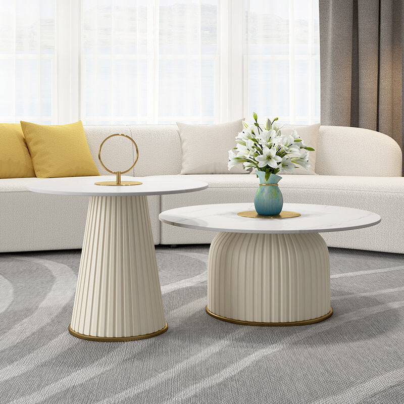 Modern Metal Cocktail Table Round Pedestal Coffee Table - White