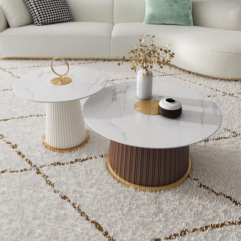 Modern Metal Cocktail Table Round Pedestal Coffee Table - White