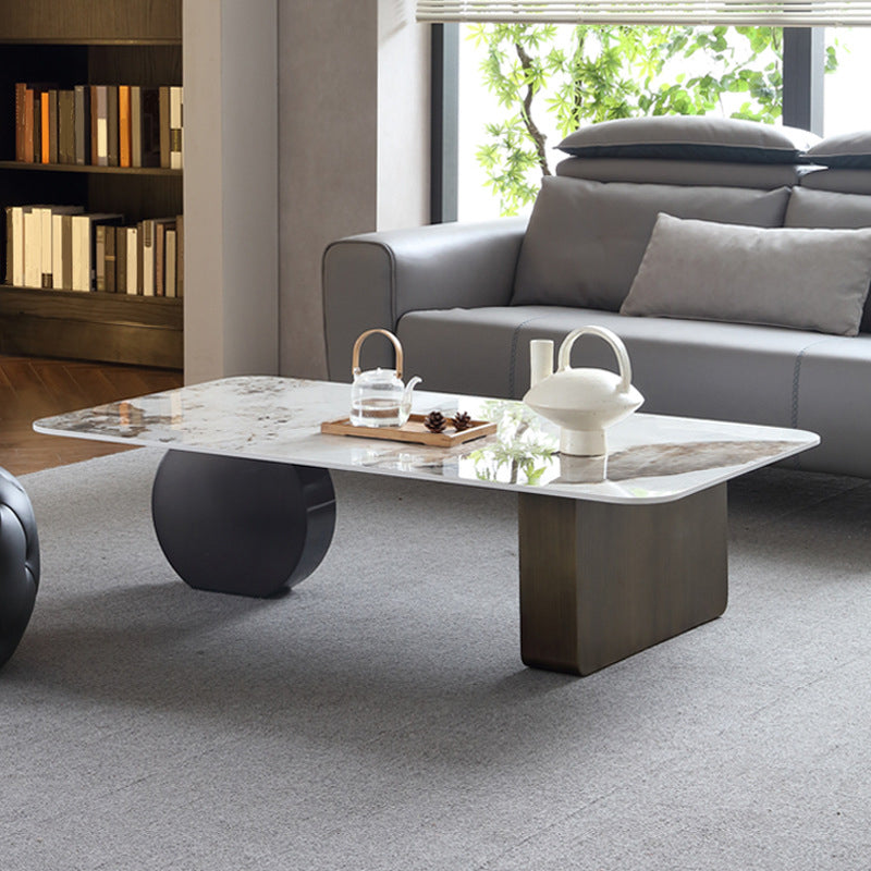 Mesa de centro rectangular de mármol blanco Mesa de cóctel redonda moderna
