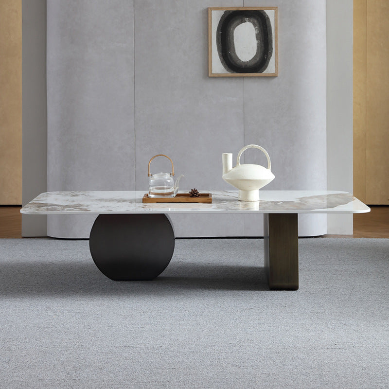 Mesa de centro rectangular de mármol blanco Mesa de cóctel redonda moderna