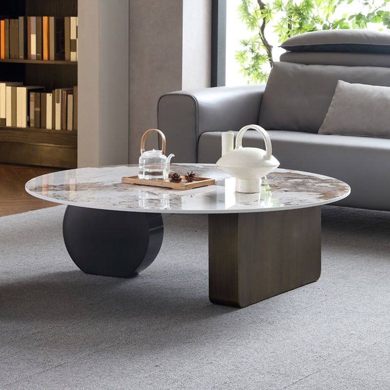 Mesa de centro rectangular de mármol blanco Mesa de cóctel redonda moderna