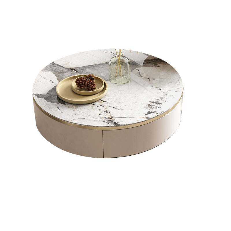 収納メタルカクテルテーブルを備えた現代のホワイトコーヒーテーブル