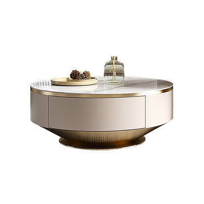 収納メタルカクテルテーブルを備えた現代のホワイトコーヒーテーブル