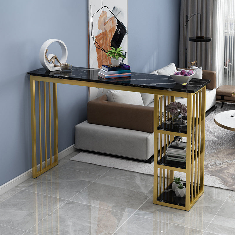 Marble Color Top Bar Table 42-inch Height Glam Style Bistro Table 55.1"L x 15.7"W x 41.3"H Black Without Chairs Clearhalo 'Bar Furniture' 'Bar Tables' 'bar_tables' 'furn' 'furn_bar_tables' 'Furniture' 'Kitchen & Dining Furniture' 5118116