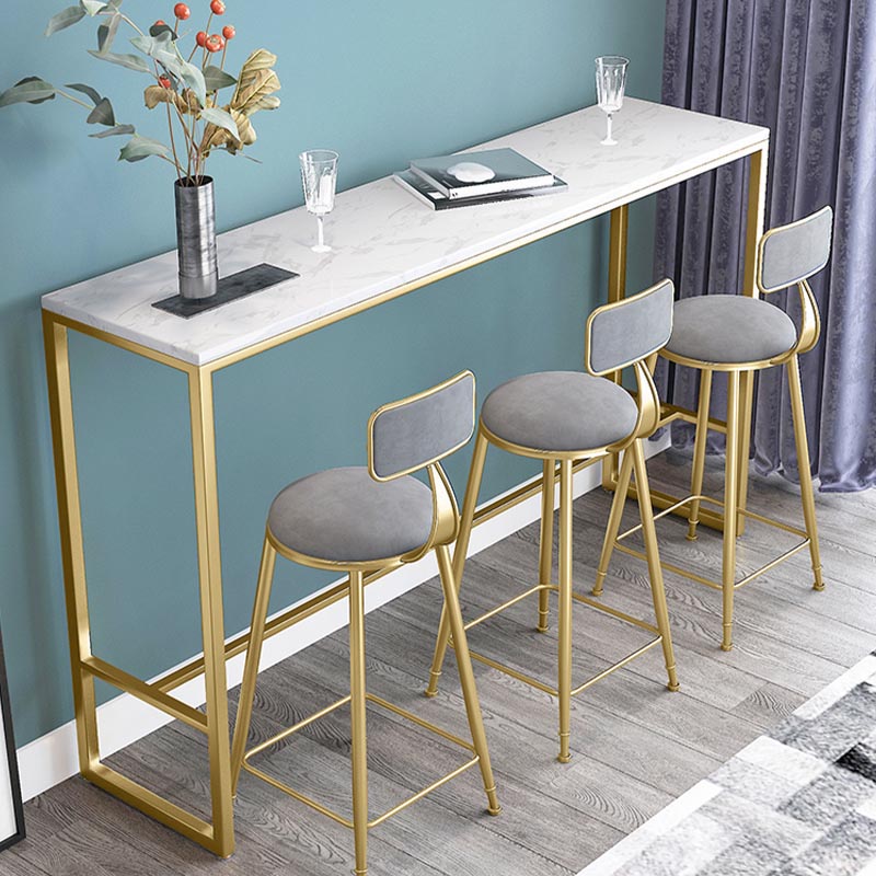Marble Indoor Trestle Hall/Pub Table Contemporary Bistro Bar Table in White 78.7"L x 15.7"W x 41.3"H Without Chairs Clearhalo 'Bar Furniture' 'Bar Tables' 'bar_tables' 'furn' 'furn_bar_tables' 'Furniture' 'Kitchen & Dining Furniture' 5118228