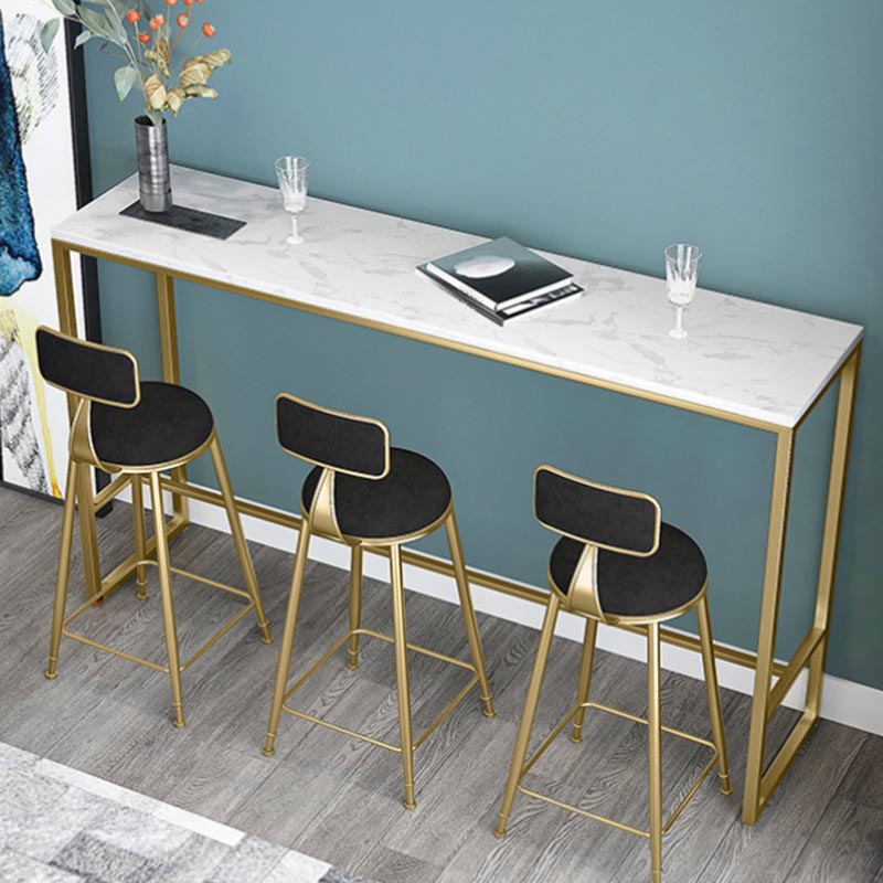 Marble Indoor Trestle Hall/Pub Table Contemporary Bistro Bar Table in White 55.1"L x 15.7"W x 41.3"H Without Chairs Clearhalo 'Bar Furniture' 'Bar Tables' 'bar_tables' 'furn' 'furn_bar_tables' 'Furniture' 'Kitchen & Dining Furniture' 5118231