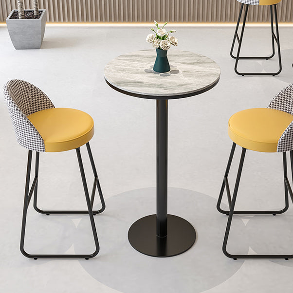 Modern Leather Footrest Counter Chair Bucket Bar Stool with Black Base