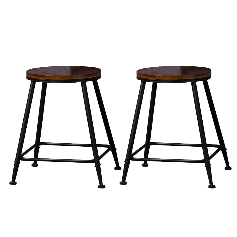 Indoor Industrial Style Wood Top Barstool Metal 4 Legs Bar Stool with Pedal Backless 2 Piece Set Short Stool(18"H) Clearhalo 'Bar Furniture' 'Bar Stools' 'bar_stools' 'furn' 'furn_bar_stools' 'Furniture' 'Kitchen & Dining Furniture' 5118505