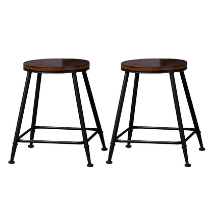 Indoor Industrial Style Wood Top Barstool Metal 4 Legs Bar Stool with Pedal Backless 2 Piece Set Short Stool(18"H) Clearhalo 'Bar Furniture' 'Bar Stools' 'bar_stools' 'furn' 'furn_bar_stools' 'Furniture' 'Kitchen & Dining Furniture' 5118505