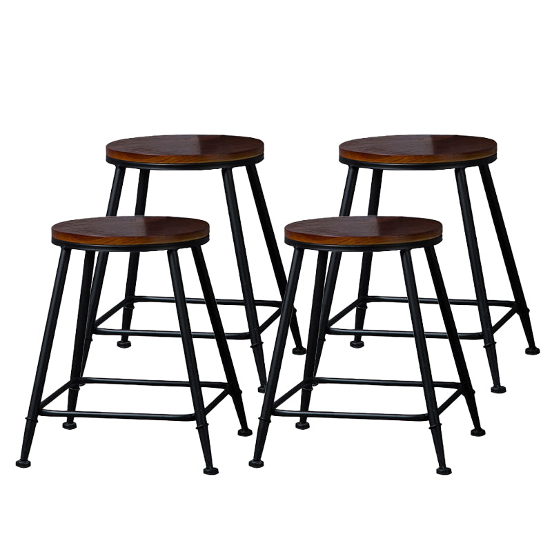 Indoor Industrial Style Wood Top Barstool Metal 4 Legs Bar Stool with Pedal Backless 4 Piece Set Short Stool(18"H) Clearhalo 'Bar Furniture' 'Bar Stools' 'bar_stools' 'furn' 'furn_bar_stools' 'Furniture' 'Kitchen & Dining Furniture' 5118506