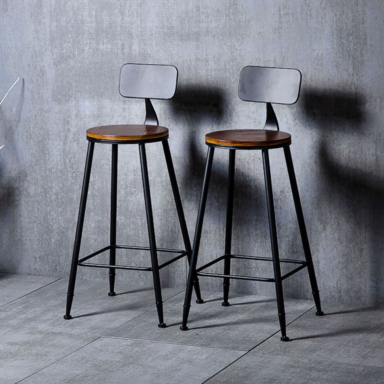 Indoor Industrial Style Wood Top Barstool Metal 4 Legs Bar Stool with Pedal Clearhalo 'Bar Furniture' 'Bar Stools' 'bar_stools' 'furn' 'furn_bar_stools' 'Furniture' 'Kitchen & Dining Furniture' 5118508