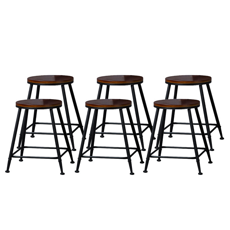Indoor Industrial Style Wood Top Barstool Metal 4 Legs Bar Stool with Pedal Backless 6 Piece Set Short Stool(18"H) Clearhalo 'Bar Furniture' 'Bar Stools' 'bar_stools' 'furn' 'furn_bar_stools' 'Furniture' 'Kitchen & Dining Furniture' 5118509