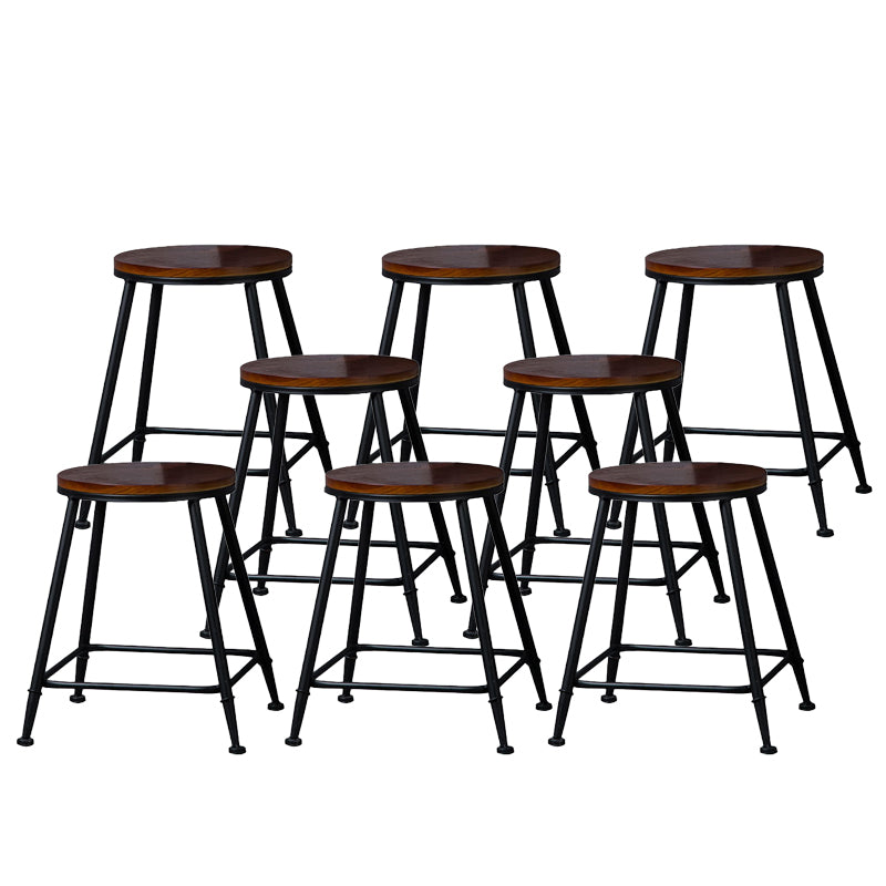 Indoor Industrial Style Wood Top Barstool Metal 4 Legs Bar Stool with Pedal Backless 8 Piece Set Short Stool(18"H) Clearhalo 'Bar Furniture' 'Bar Stools' 'bar_stools' 'furn' 'furn_bar_stools' 'Furniture' 'Kitchen & Dining Furniture' 5118511