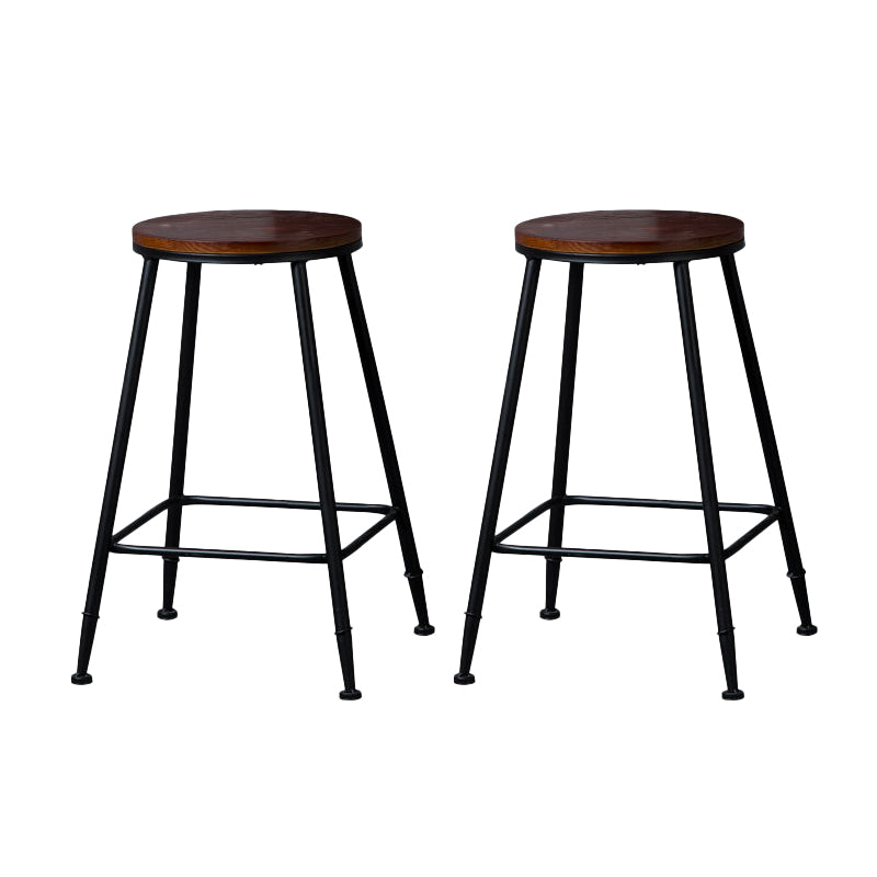 Indoor Industrial Style Wood Top Barstool Metal 4 Legs Bar Stool with Pedal Backless 2 Piece Set Counter Stool(26"H) Clearhalo 'Bar Furniture' 'Bar Stools' 'bar_stools' 'furn' 'furn_bar_stools' 'Furniture' 'Kitchen & Dining Furniture' 5118512
