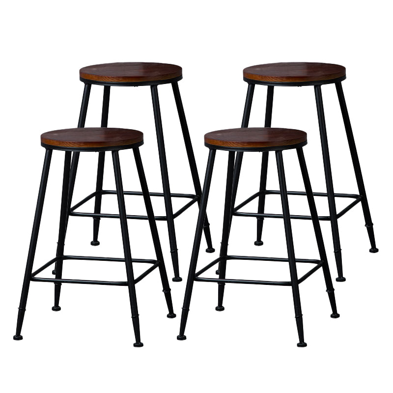 Indoor Industrial Style Wood Top Barstool Metal 4 Legs Bar Stool with Pedal Backless 4 Piece Set Counter Stool(26"H) Clearhalo 'Bar Furniture' 'Bar Stools' 'bar_stools' 'furn' 'furn_bar_stools' 'Furniture' 'Kitchen & Dining Furniture' 5118515